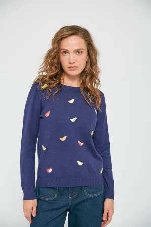 15016822 Bird Print Sweater - Navy