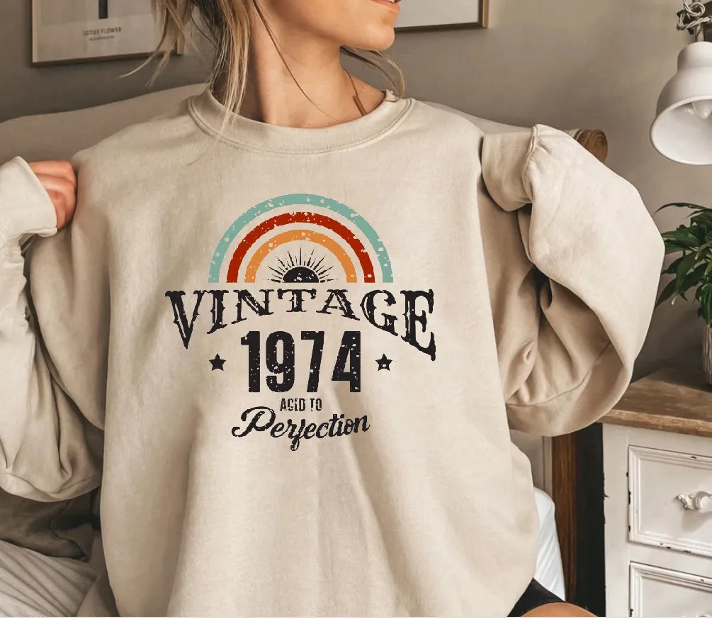 1974 Sweatshirt, 1974Birthday Year Number Sweatshirt for Women