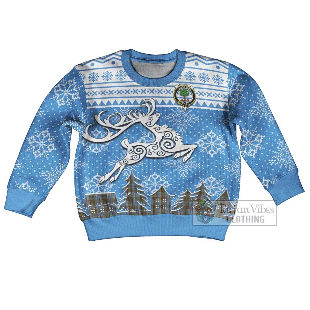 Anderson Clan Christmas Kid Ugly Sweater with Tartan and Celtic Reindeer Style