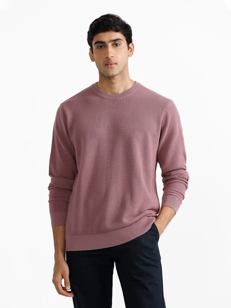 Ascot Dobby Dusty Pink Cotton Relaxed-Fit Sweater