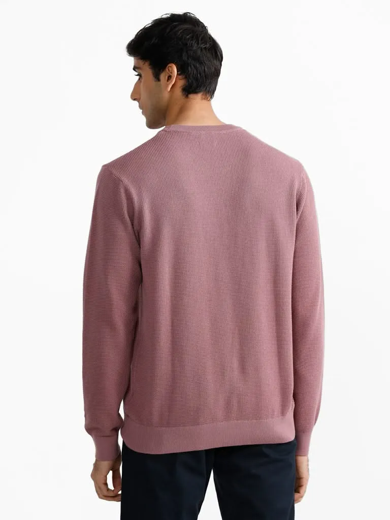 Ascot Dobby Dusty Pink Cotton Relaxed-Fit Sweater