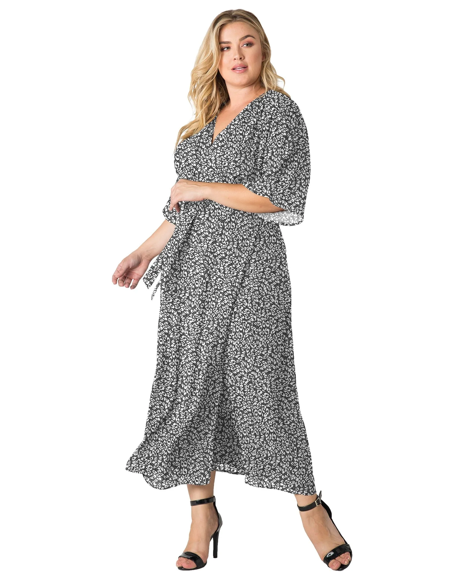 Aubrey Kimono Wrap Maxi Dress | Smoke Leopard