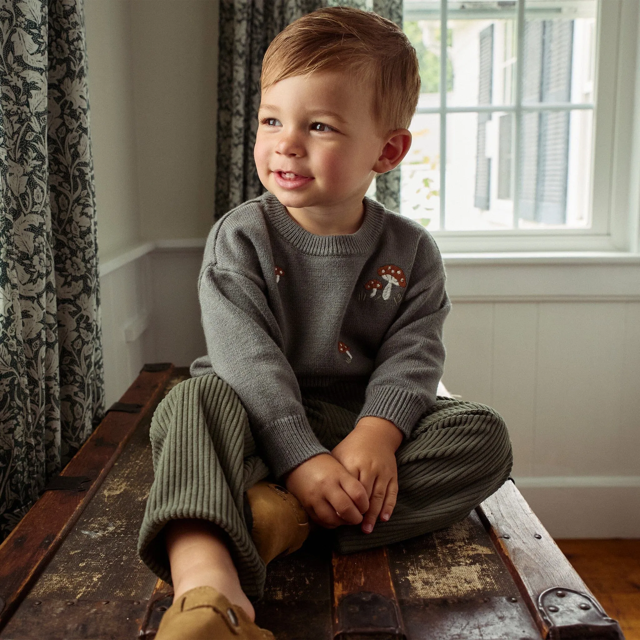 Baby Boys Dark Green Embroidered Mushrooms Sweater