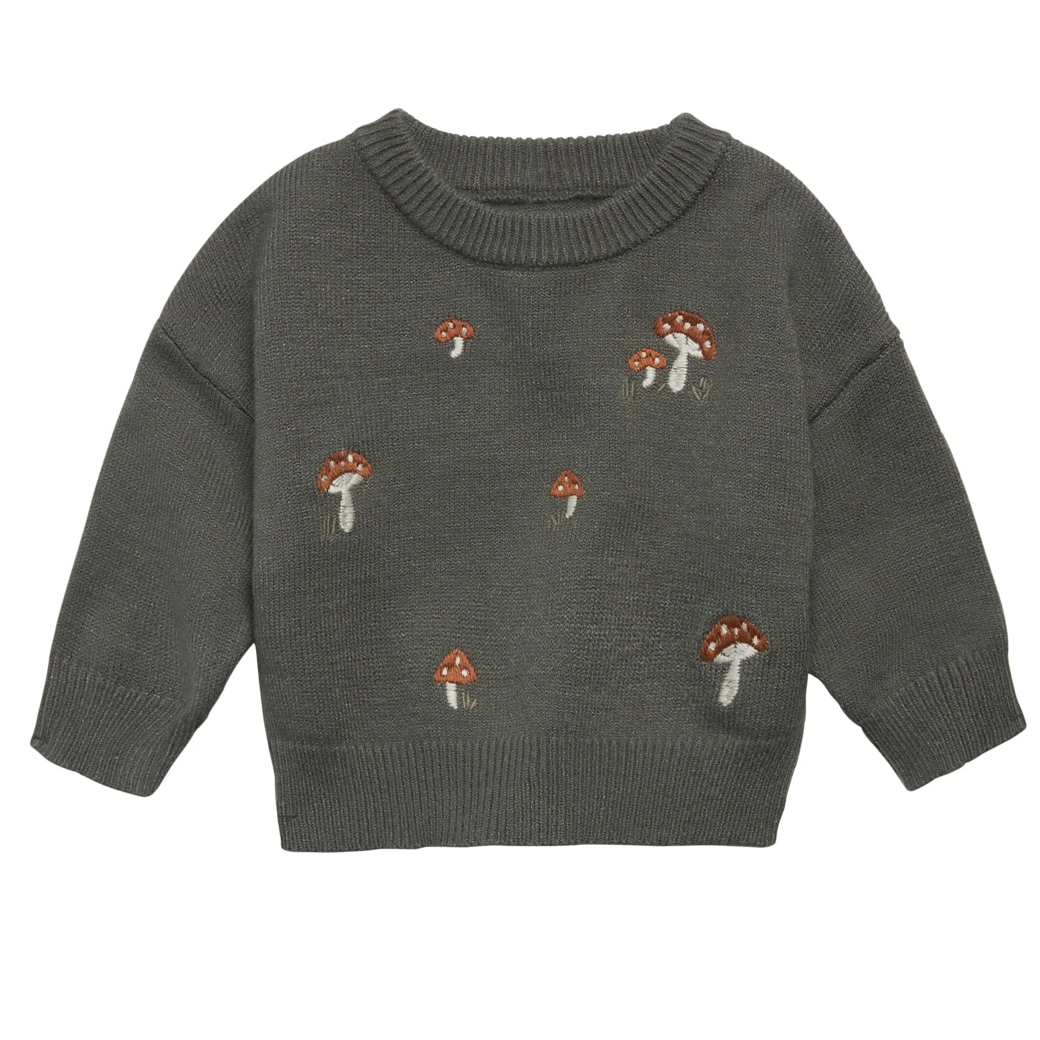 Baby Boys Dark Green Embroidered Mushrooms Sweater