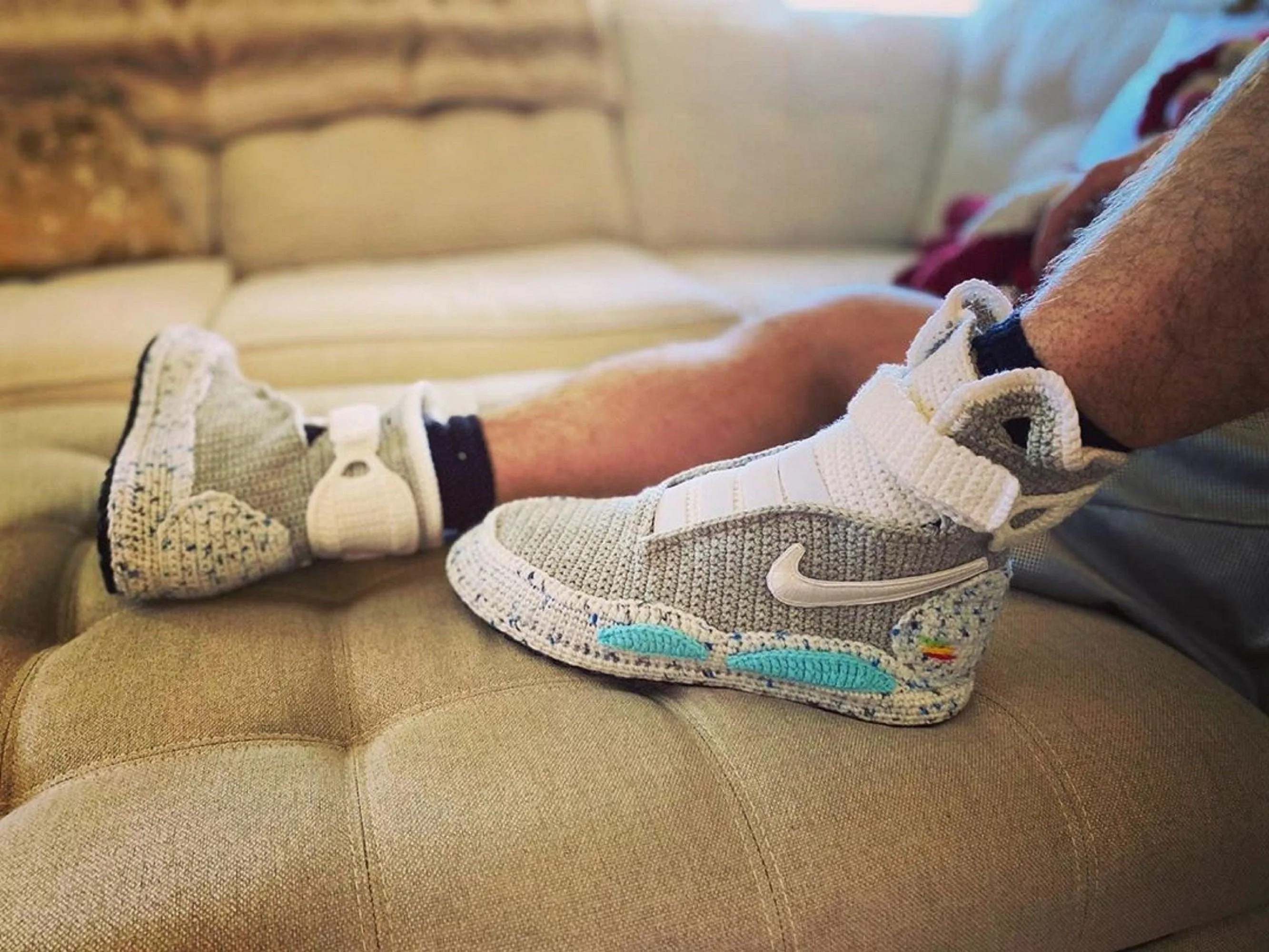 Back To The Future Custom Air Mag Crochet Shoes - Marty McFly Knitted Sneakers Slippers