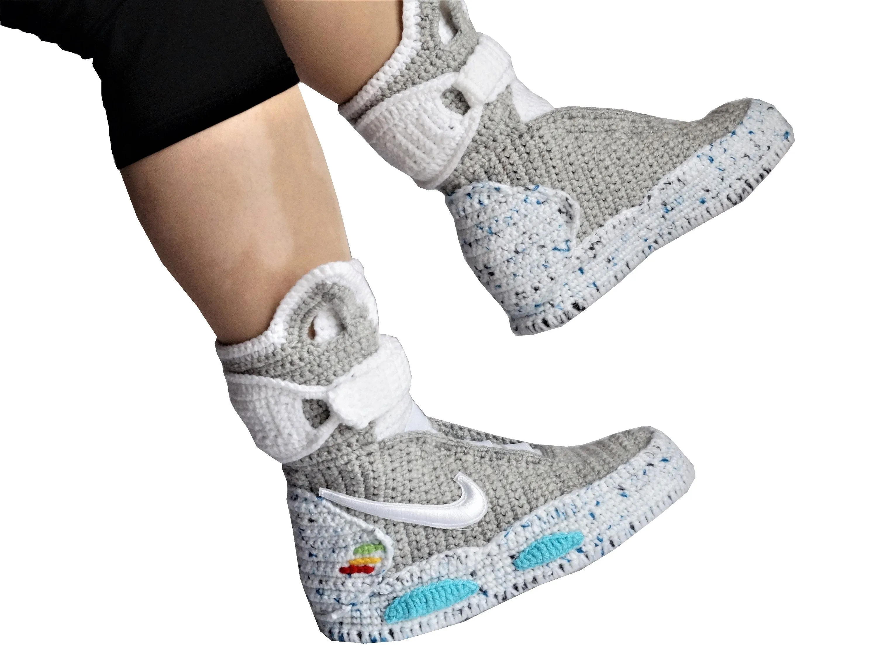 Back To The Future Custom Air Mag Crochet Shoes - Marty McFly Knitted Sneakers Slippers