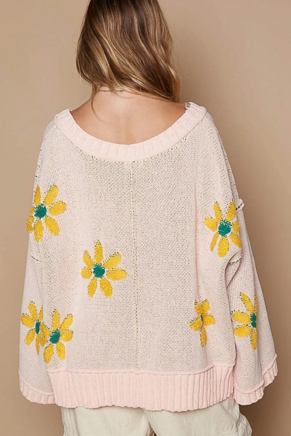 Baggy Fashion Sweatshirt New Women's Fashion Boho V-Neck Floral Pattern Chenille Sweater