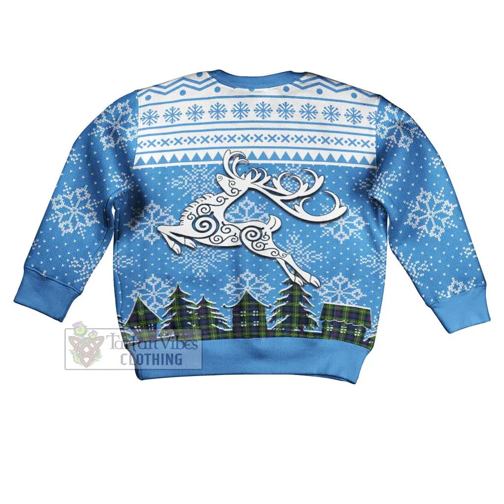 Baillie (Bailey) Clan Christmas Kid Ugly Sweater with Tartan and Celtic Reindeer Style