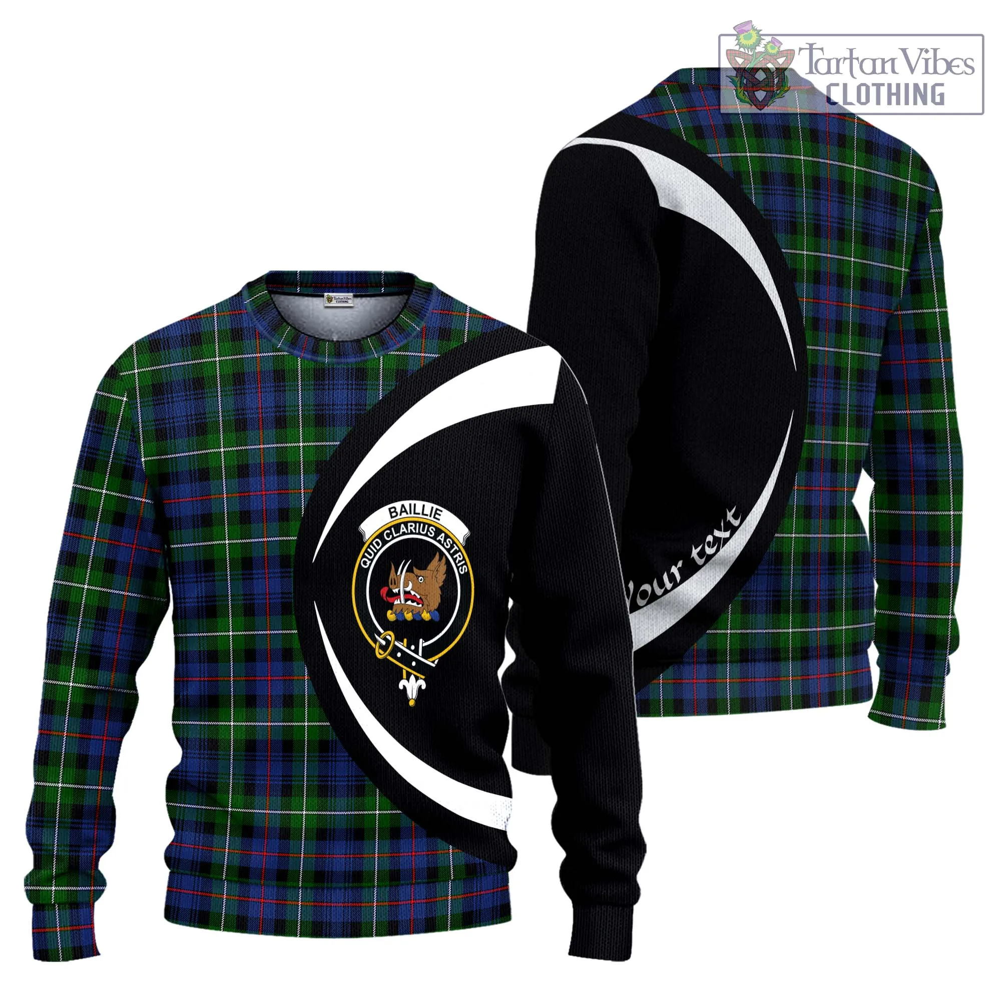 Baillie Tartan Ugly Sweater with Family Crest Circle Style