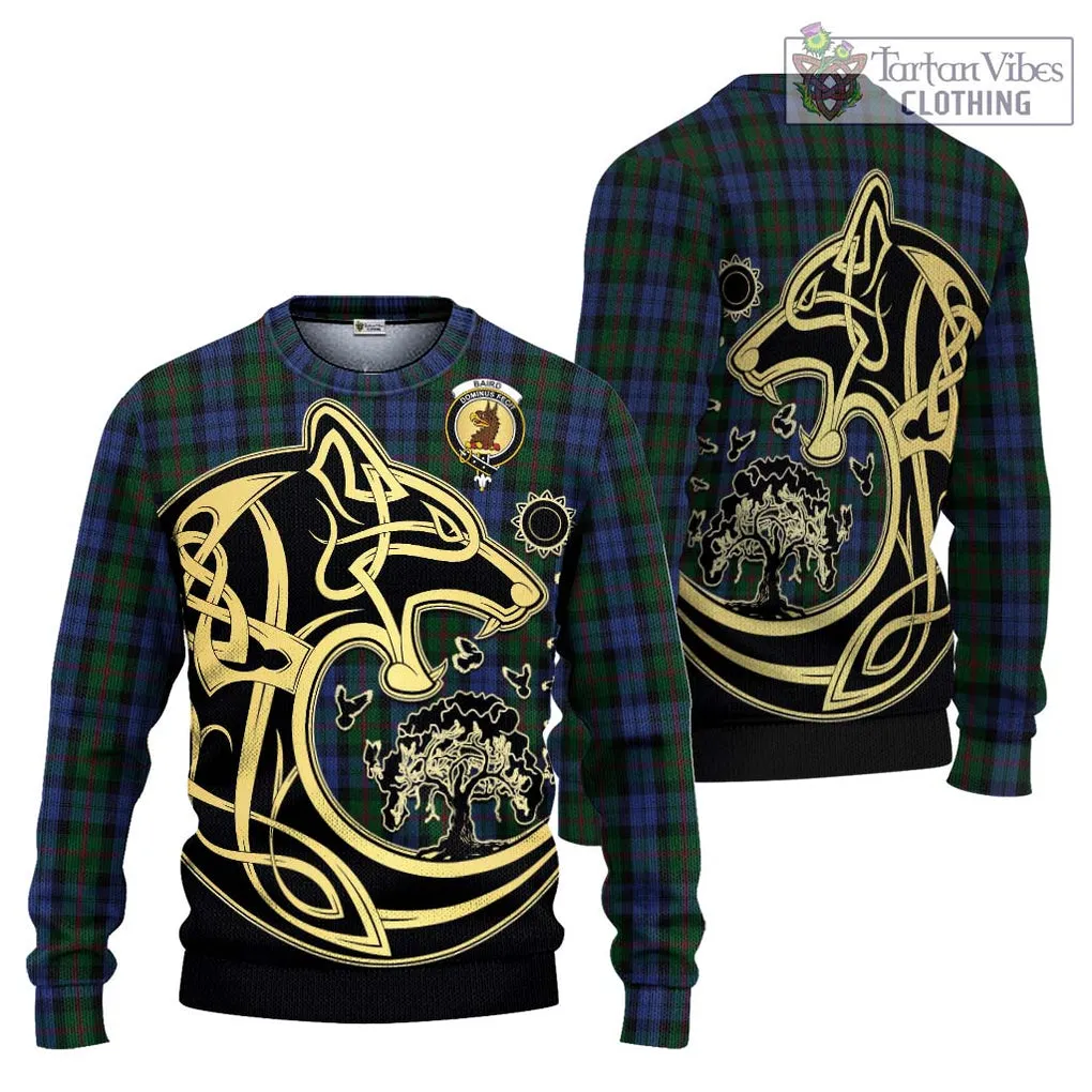 Baird Tartan Ugly Sweater with Family Crest Celtic Wolf Style