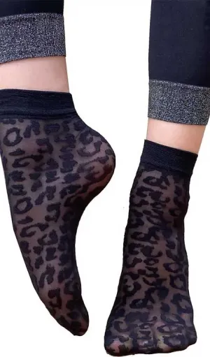 Black Leopard Ankle Socks for Women