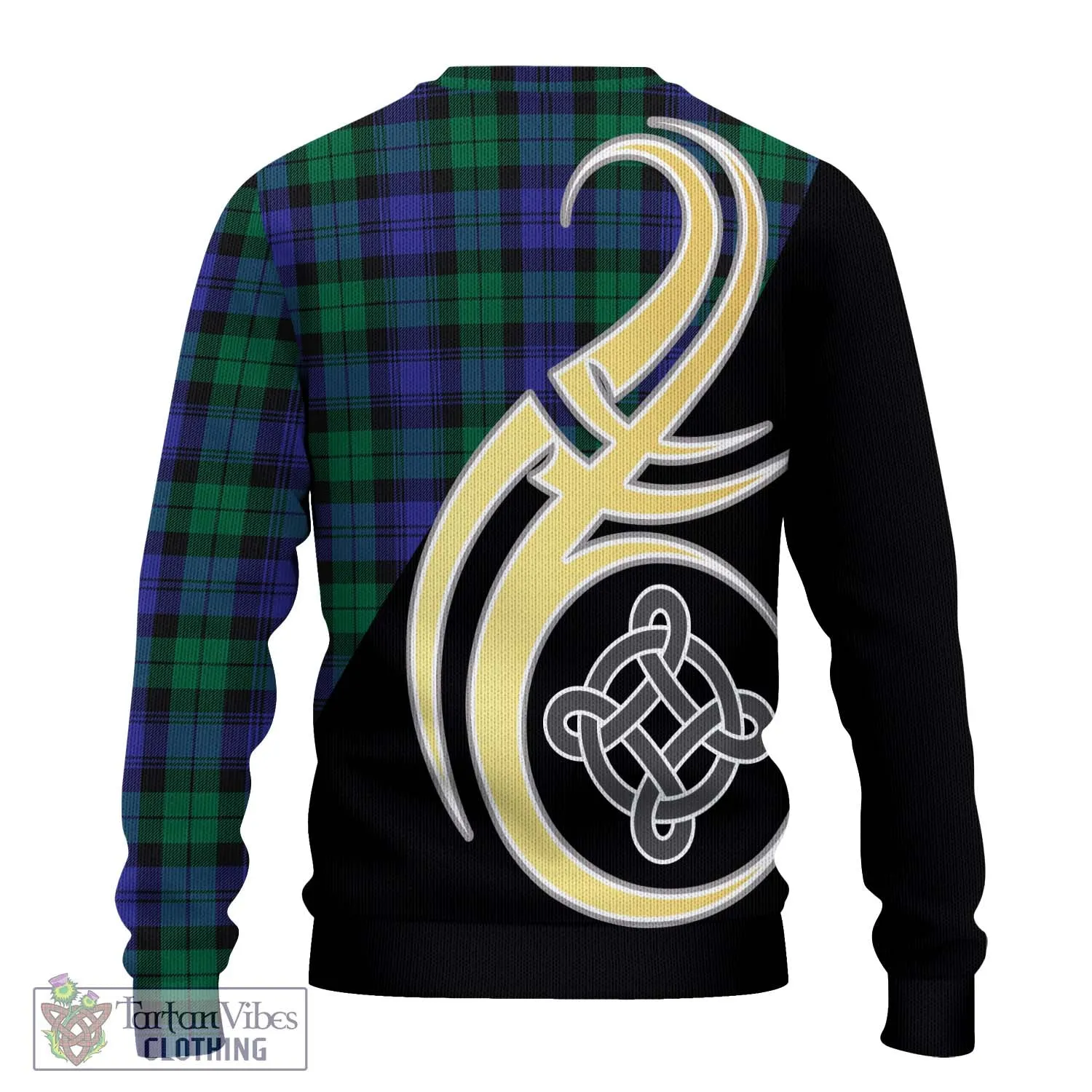 Black Watch Modern Tartan Ugly Sweater with Family Crest and Celtic Symbol Style