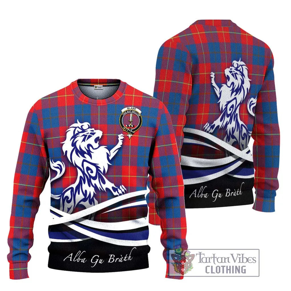 Blane Tartan Ugly Sweater with Alba Gu Brath Regal Lion Emblem