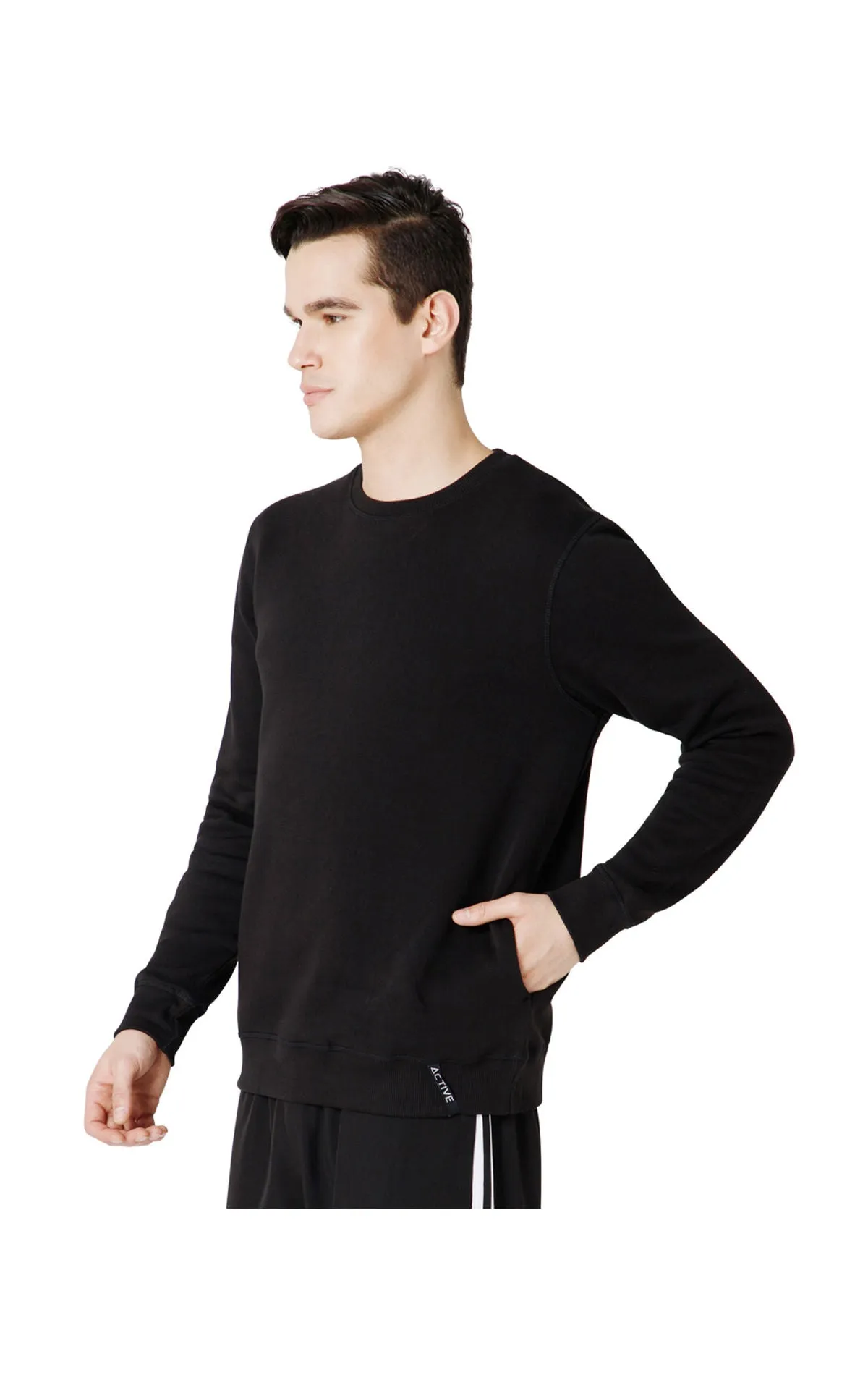 Bodyactive Men Fleece Crew Neck Black Sweatshirt TSM111-BLK