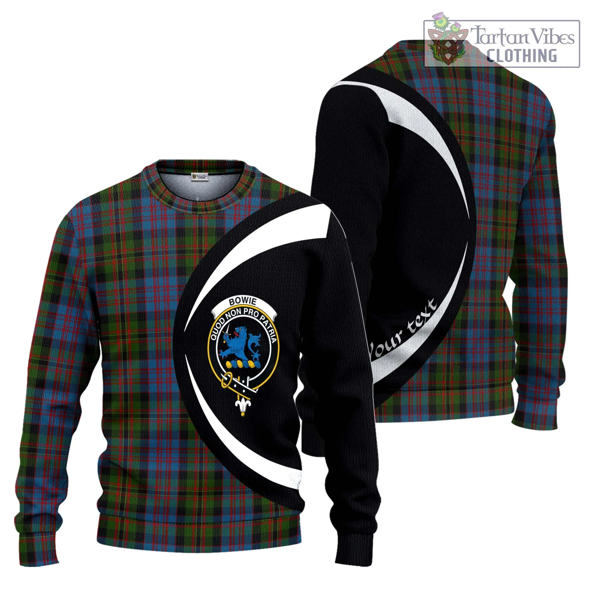 Bowie Tartan Ugly Sweater with Family Crest Circle Style