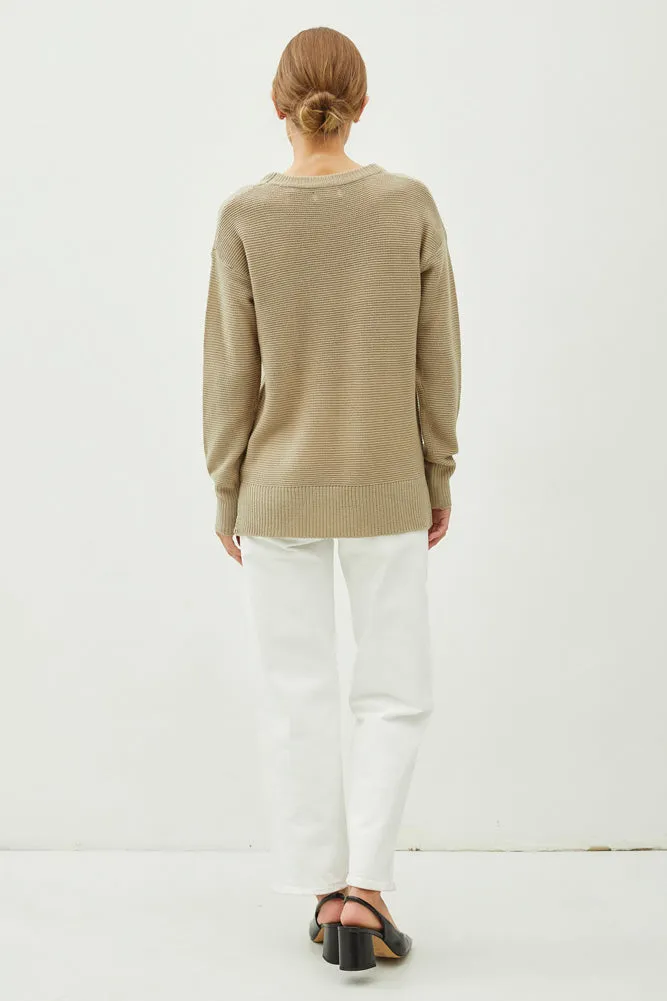 Boyfriend Waffle Texture Sweater in Greige by be cool