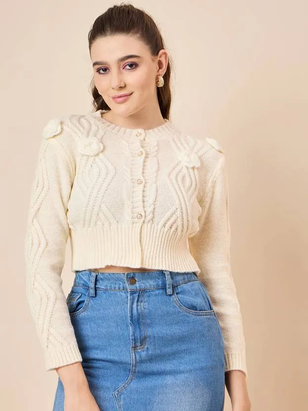 Classic White Self Design Sweater