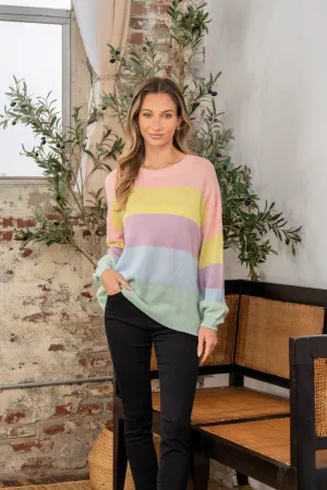 Color Block Round Neck Dropped Shoulder Sweater