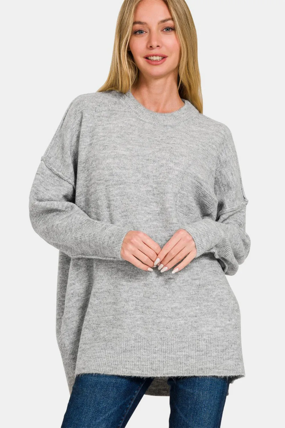 Cozy High-Low Hem Drop Shoulder Sweater