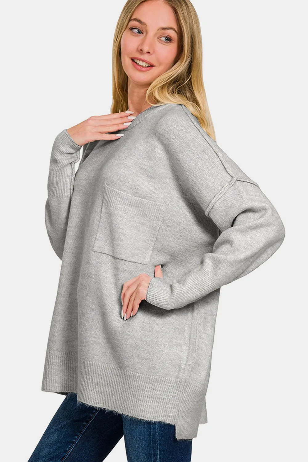 Cozy High-Low Hem Drop Shoulder Sweater