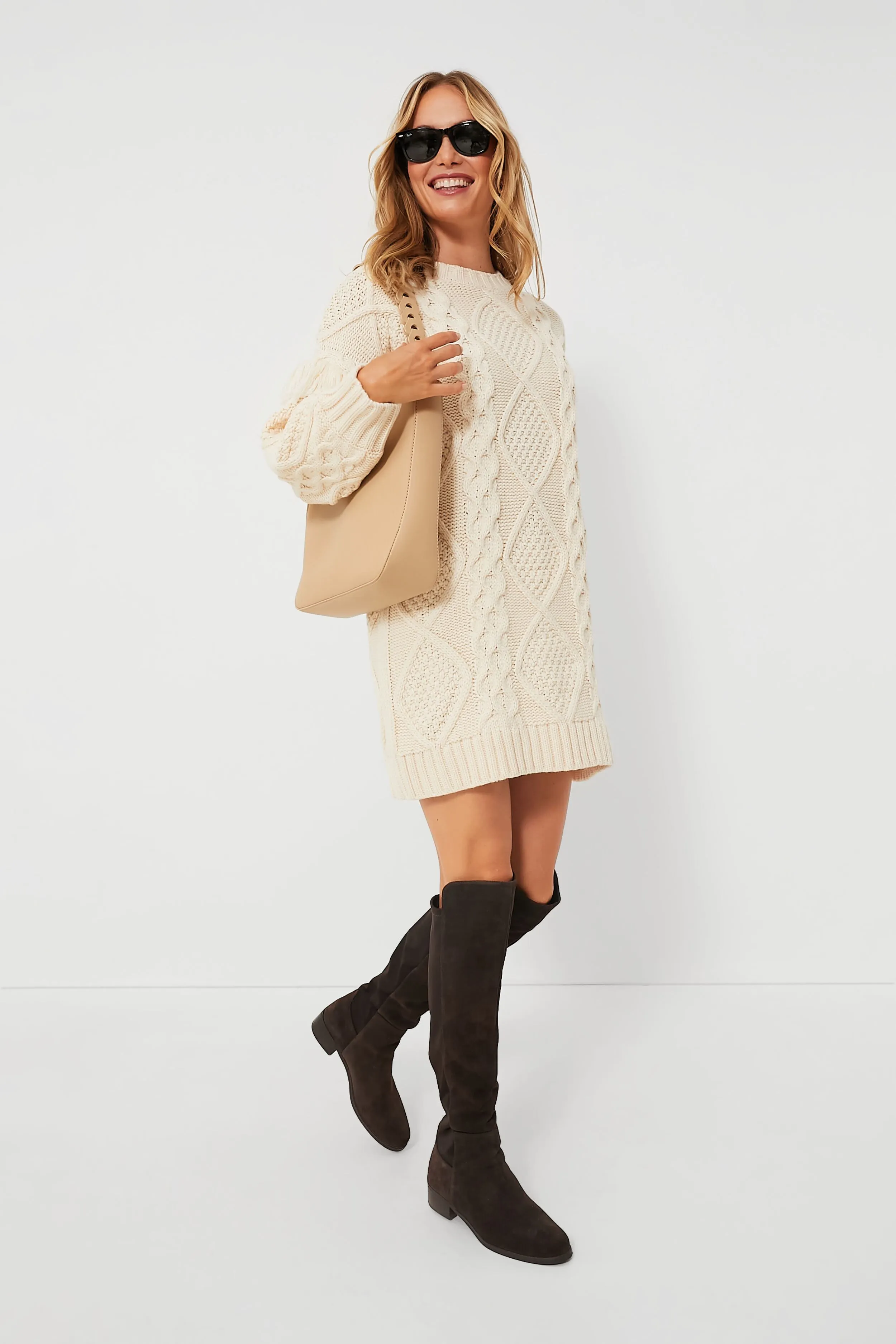 Cream Francesca Fringe Sweater Dress