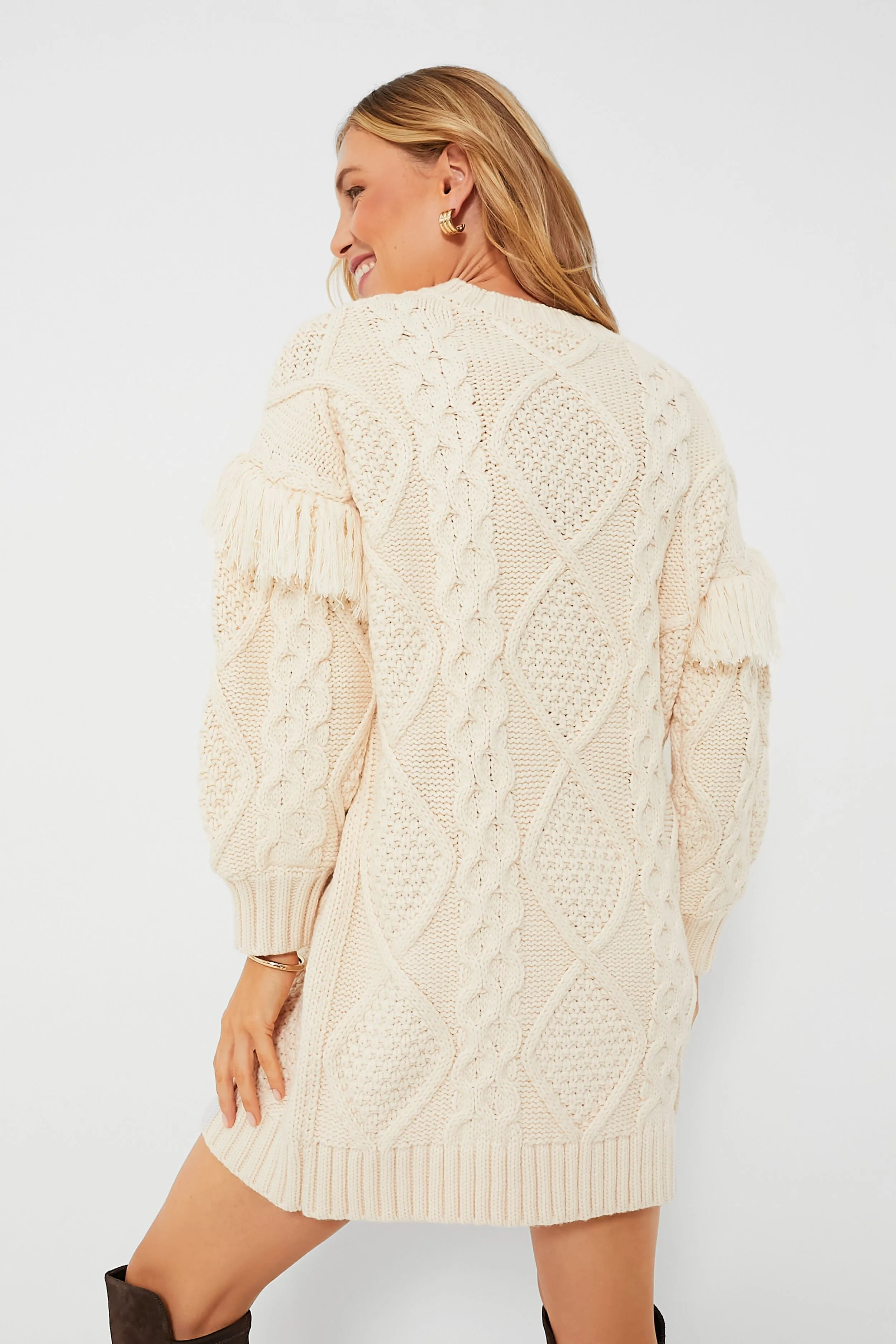 Cream Francesca Fringe Sweater Dress