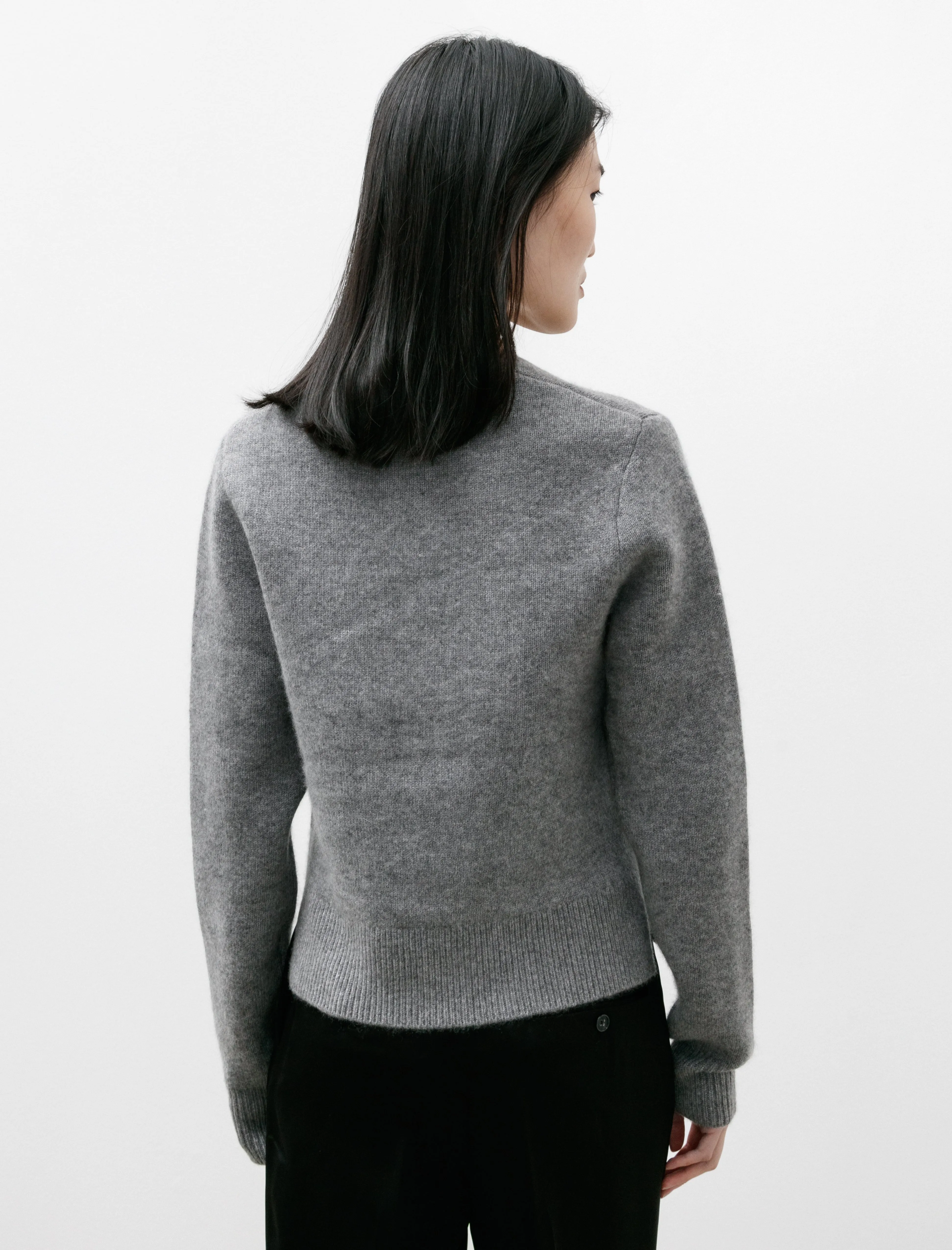 Cropped Crewneck Knit Grey Mélange