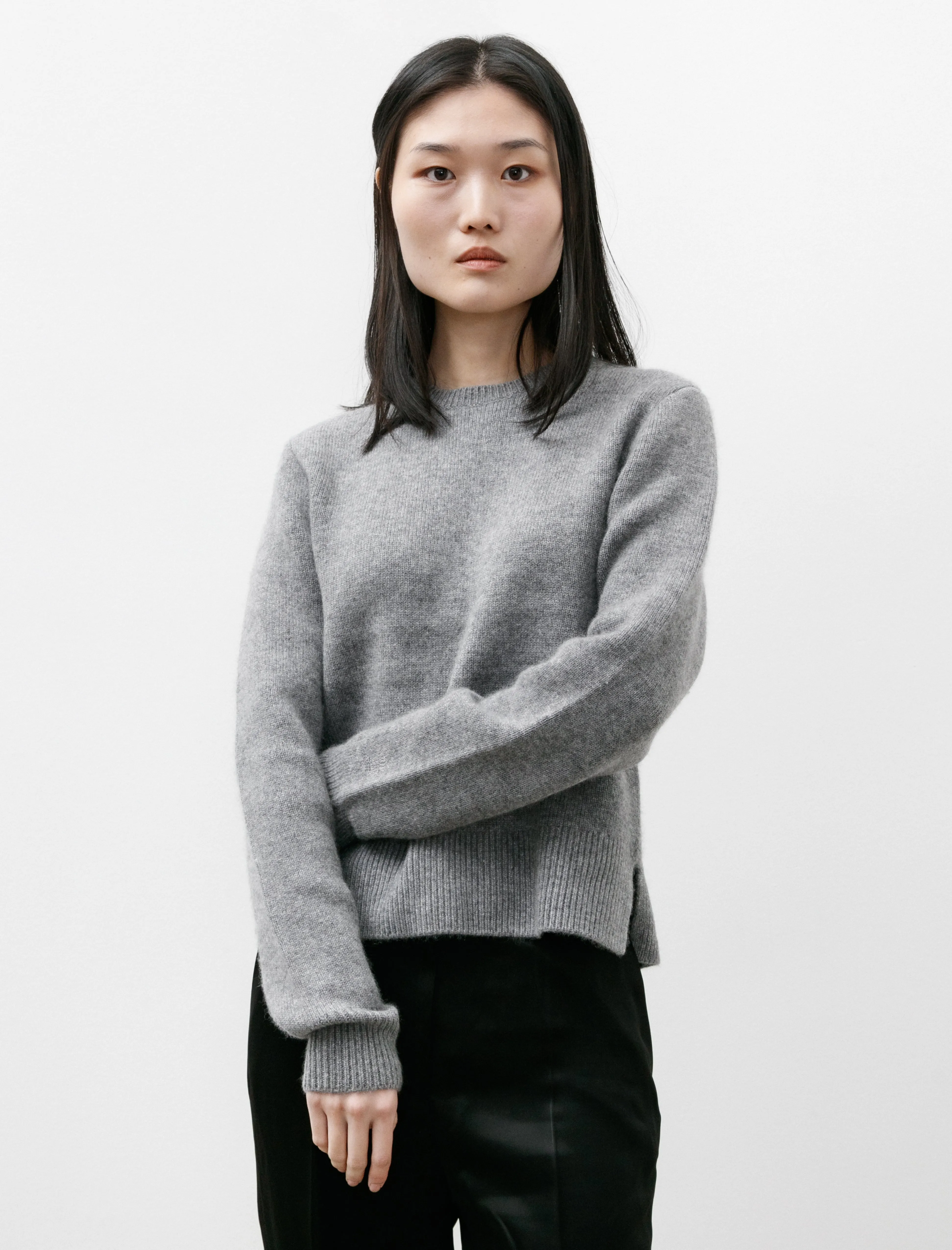 Cropped Crewneck Knit Grey Mélange