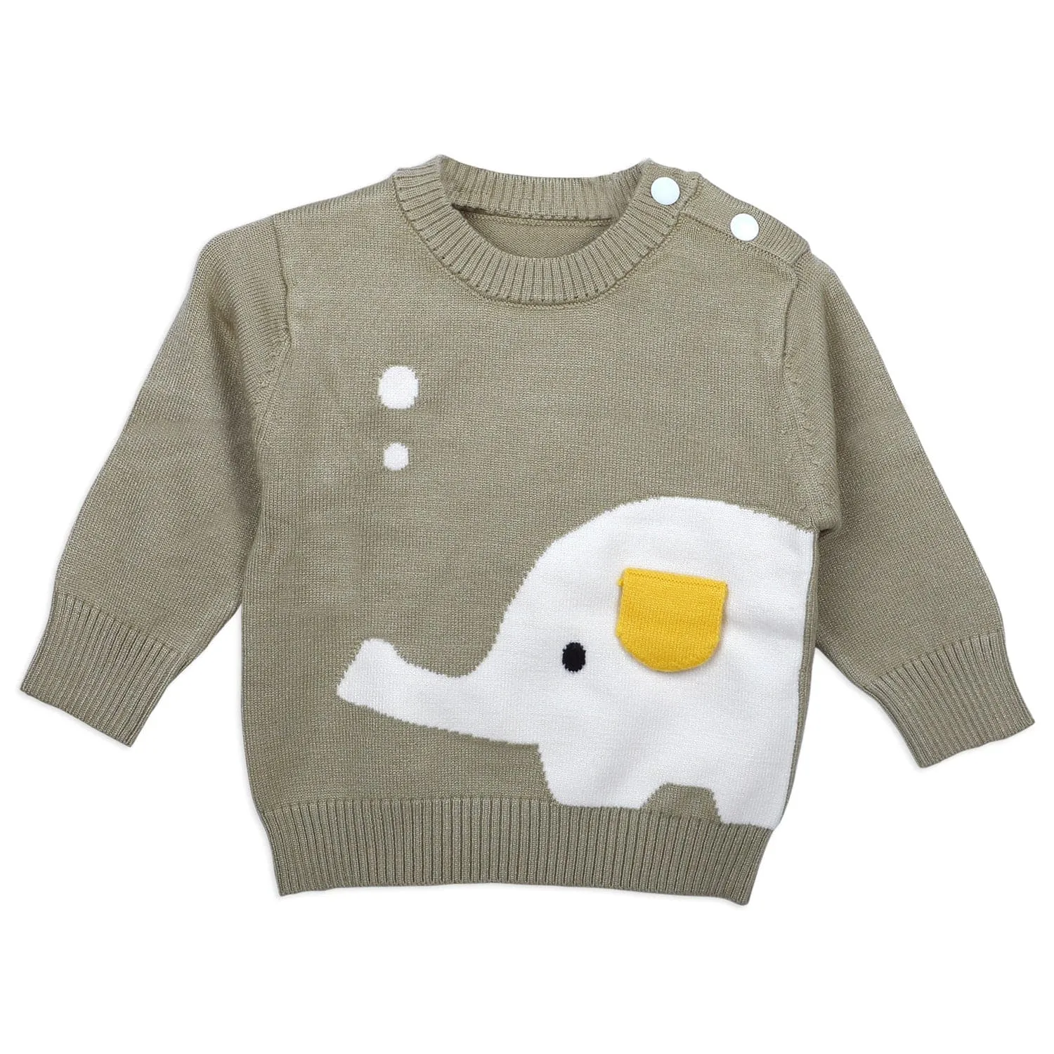 Elephant With 3D Ear Premium Full Sleeves Knitted Sweater - Olive Green