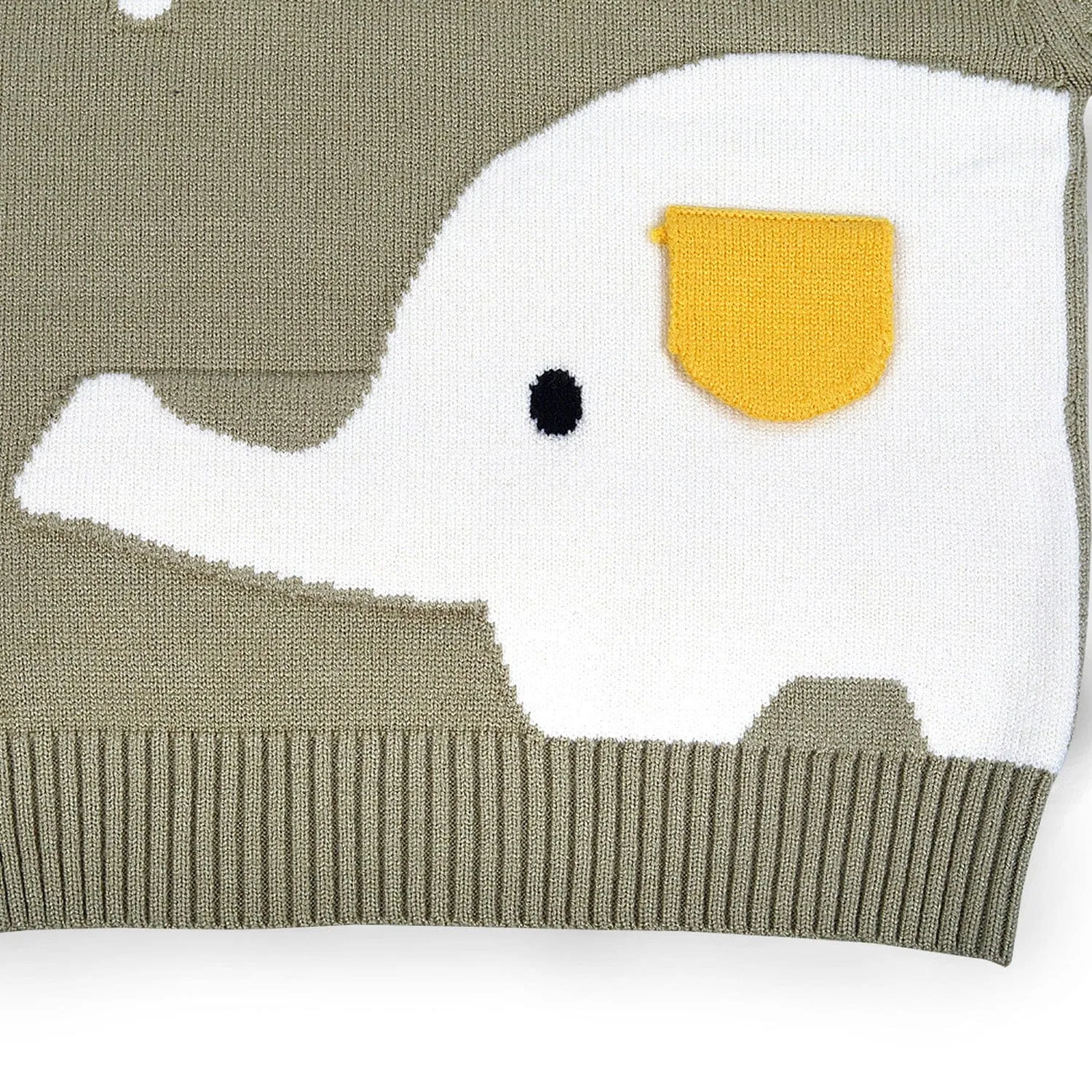 Elephant With 3D Ear Premium Full Sleeves Knitted Sweater - Olive Green