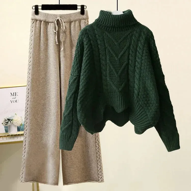 Fashionable Cable-Knit Sweater & Wide-Leg Pants Set" - Style and Comfort Combined! 🌟👚👖