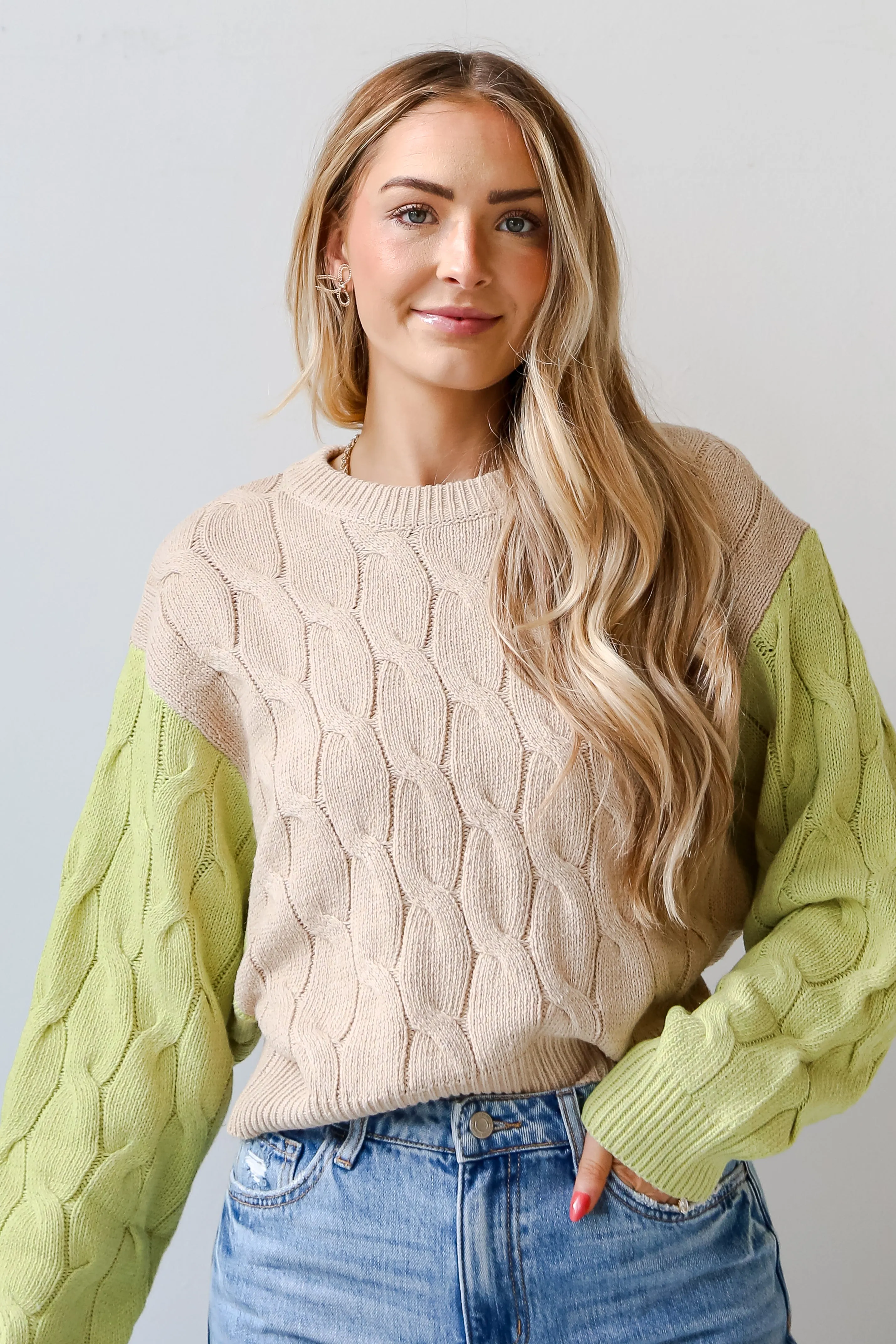 FINAL SALE - Adorable Season Color Block Cable Knit Sweater