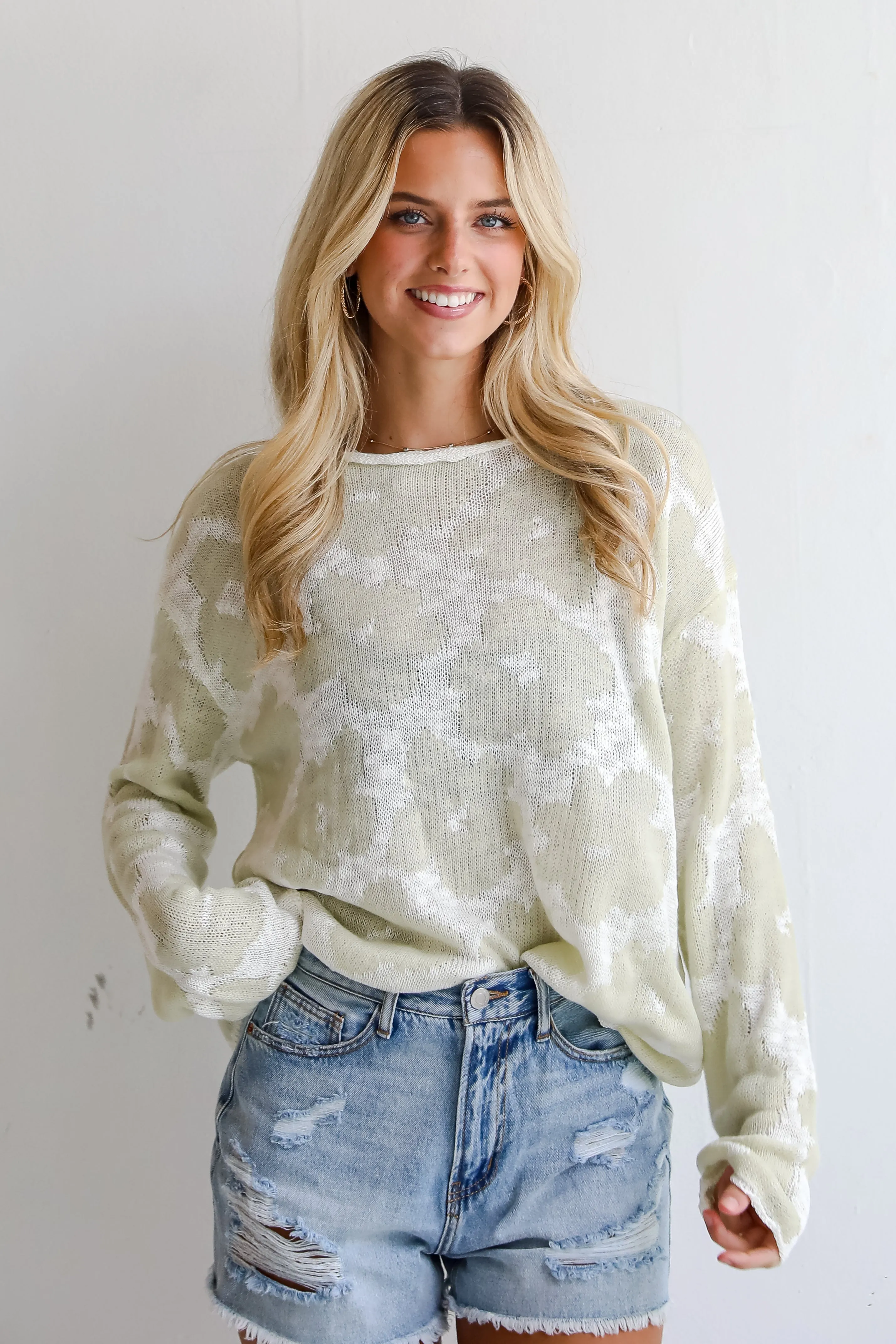 FINAL SALE - All The Hits Mint Floral Lightweight Knit Sweater