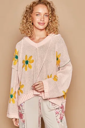 Floral Pattern Hooded High-Low Sweater