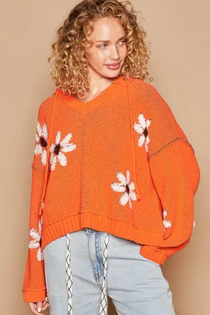 Floral Pattern Hooded High-Low Sweater