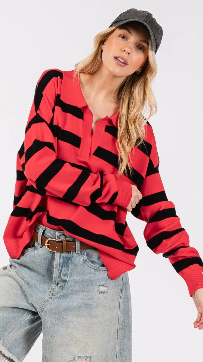 Game Day Striped Collared Sweater