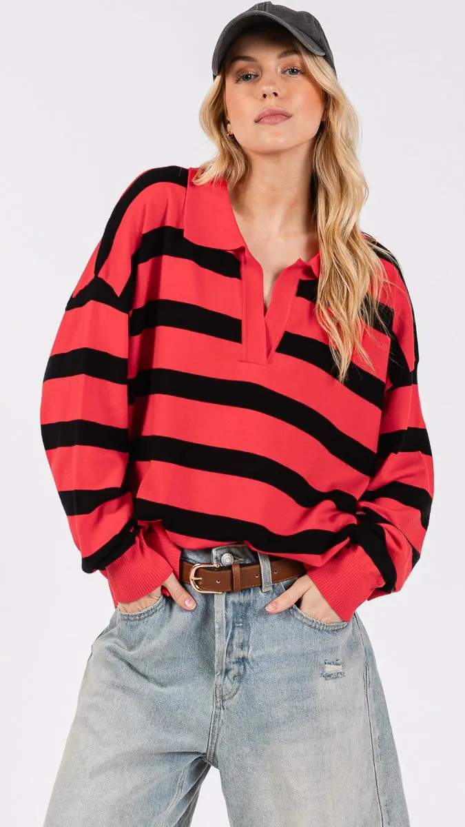 Game Day Striped Collared Sweater