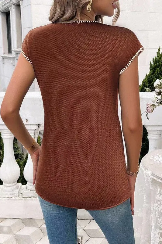 Garden Style Summer Knit Top Brown