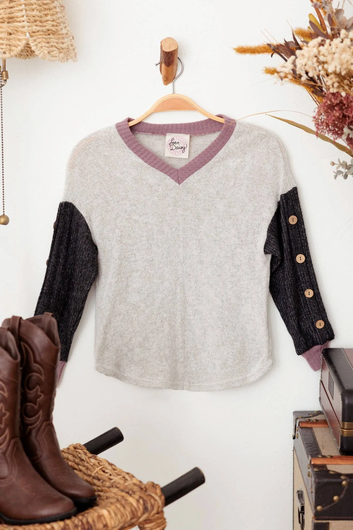 Girls Button Sleeve Sweater