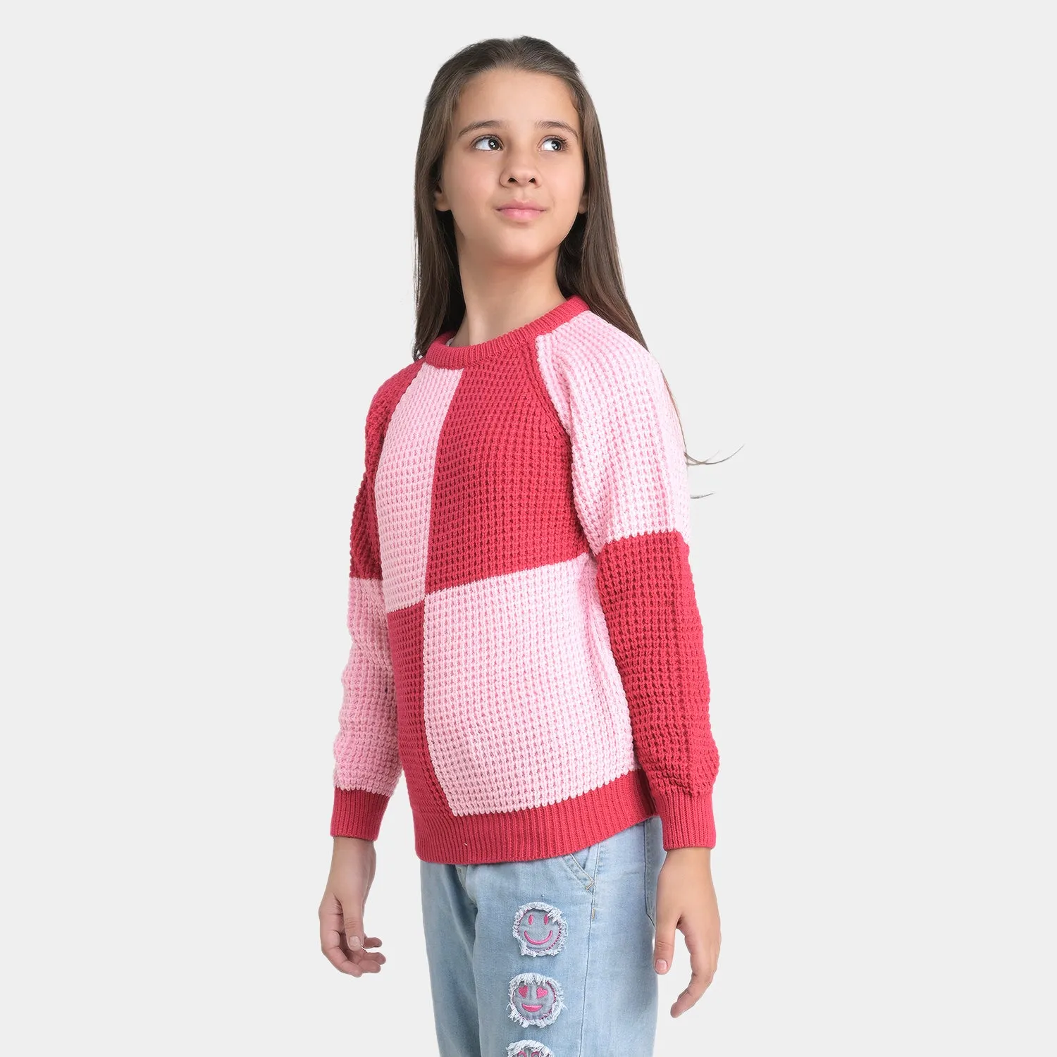 Girls Knitted Sweater -Red/Pink