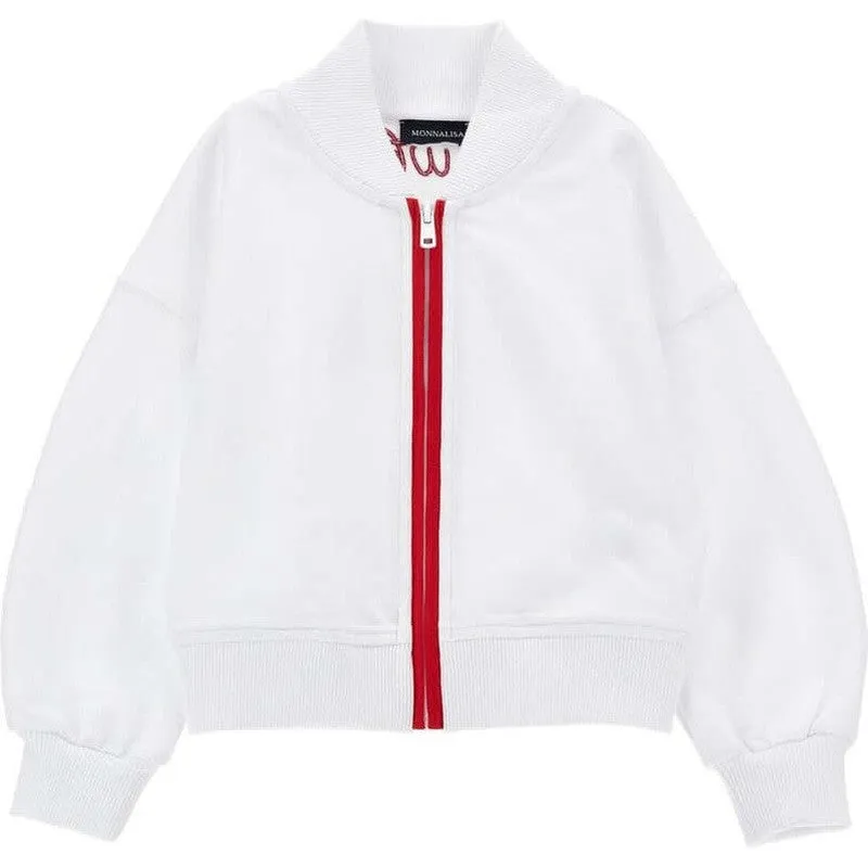 Girls White Strawberry Zip Up Sweater