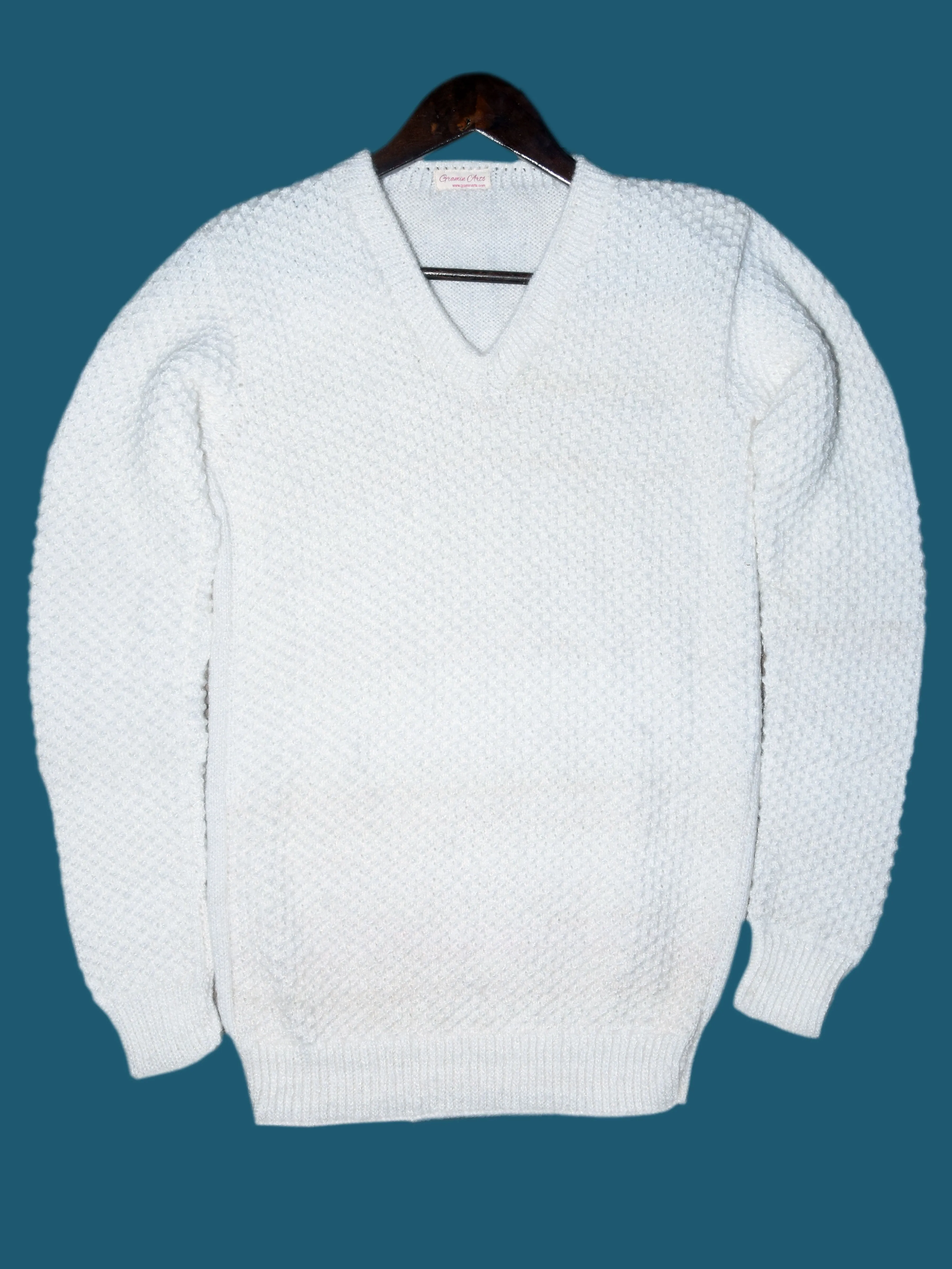 Graminarts Handmade Woollen In White Full Sleeve Sweater for Men