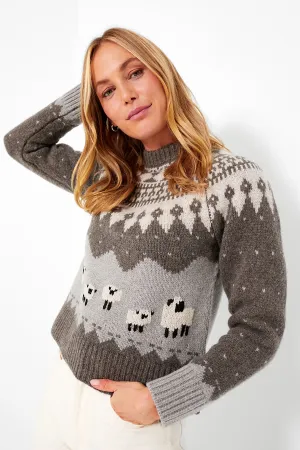 Grey Anja Sheep Knit Raglan Sleeve Sweater