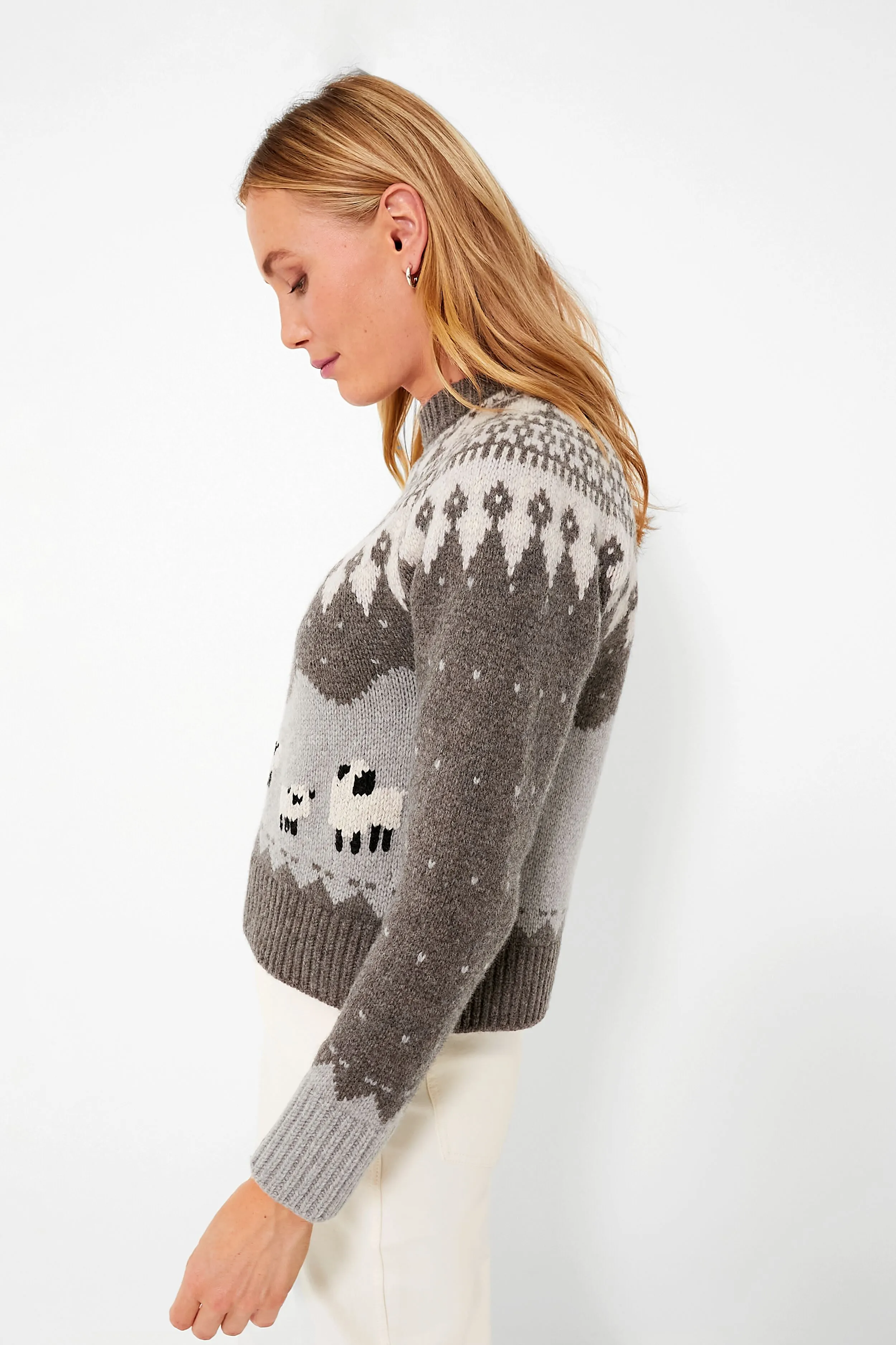 Grey Anja Sheep Knit Raglan Sleeve Sweater