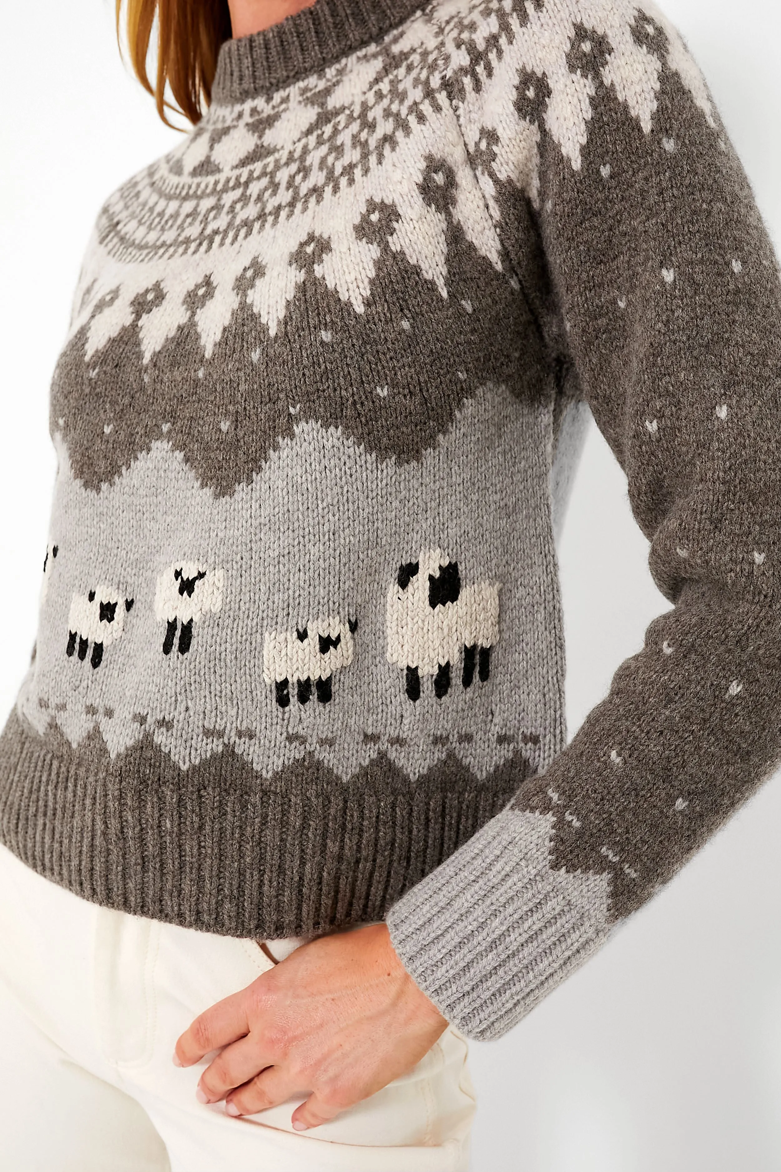 Grey Anja Sheep Knit Raglan Sleeve Sweater