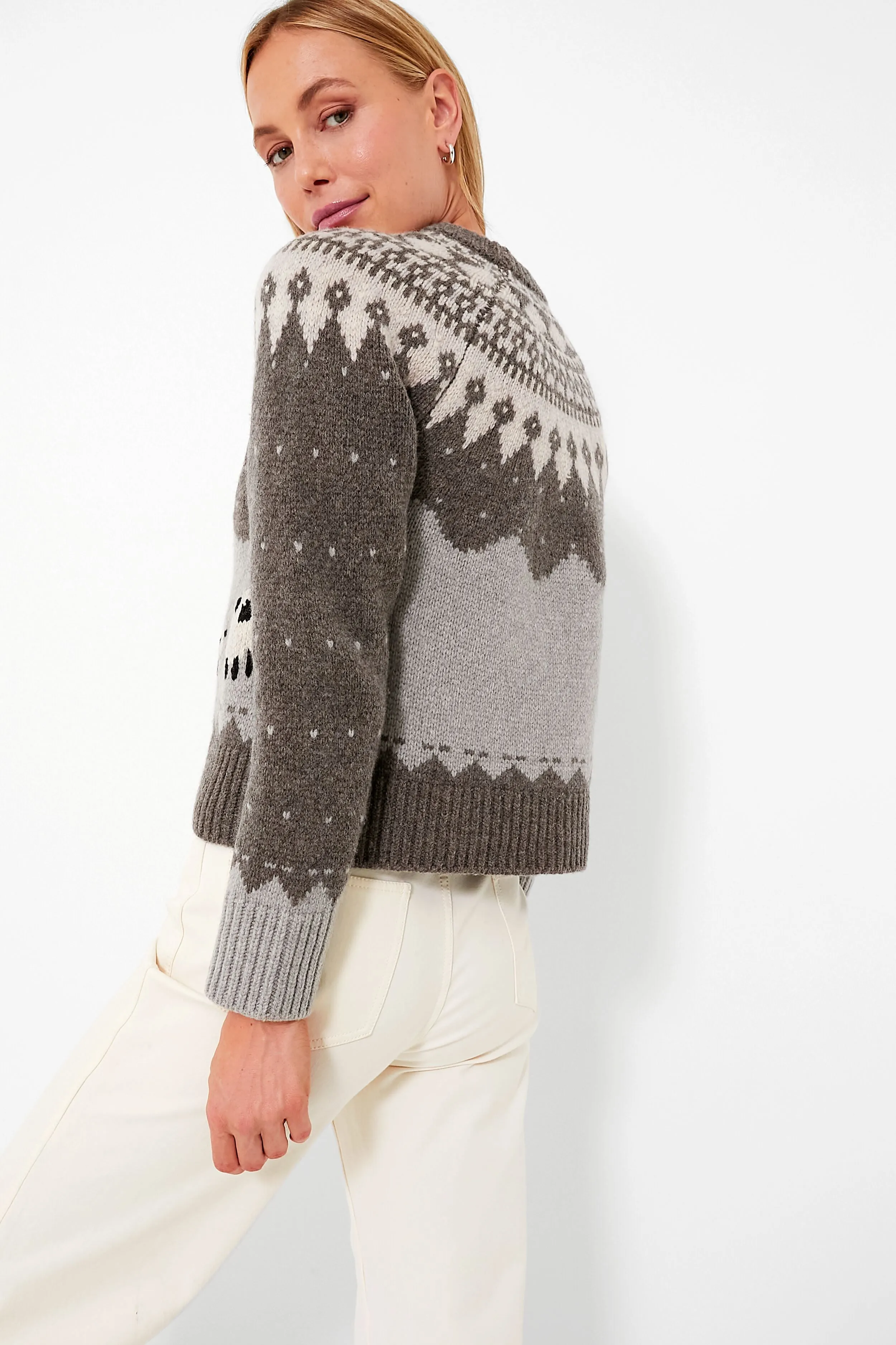 Grey Anja Sheep Knit Raglan Sleeve Sweater