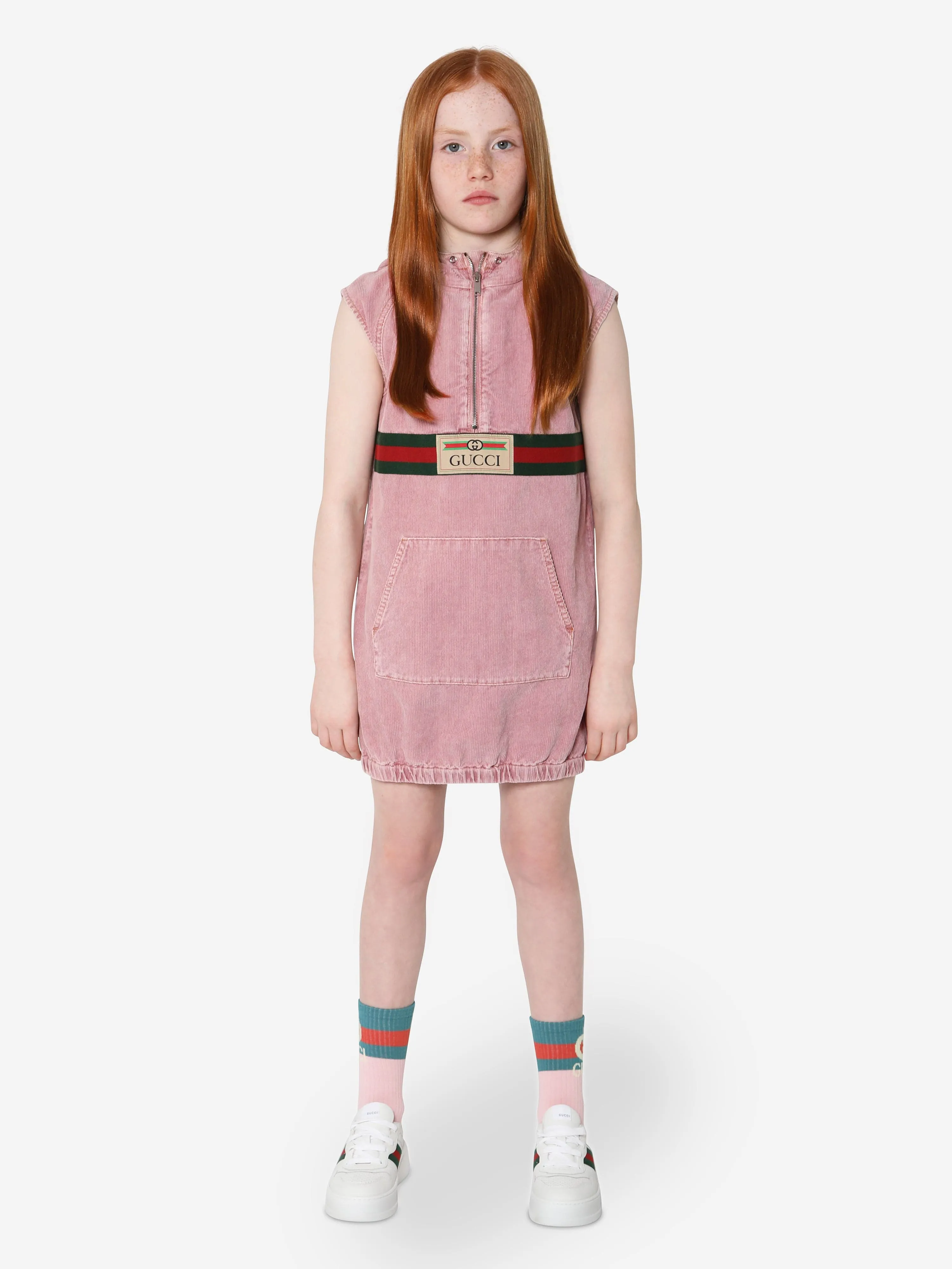 Gucci Girls Velvet Corduroy Sleeveless Dress