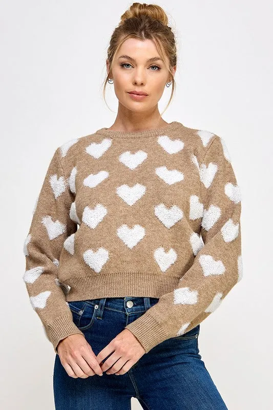 Heather Brown Heart Sweater