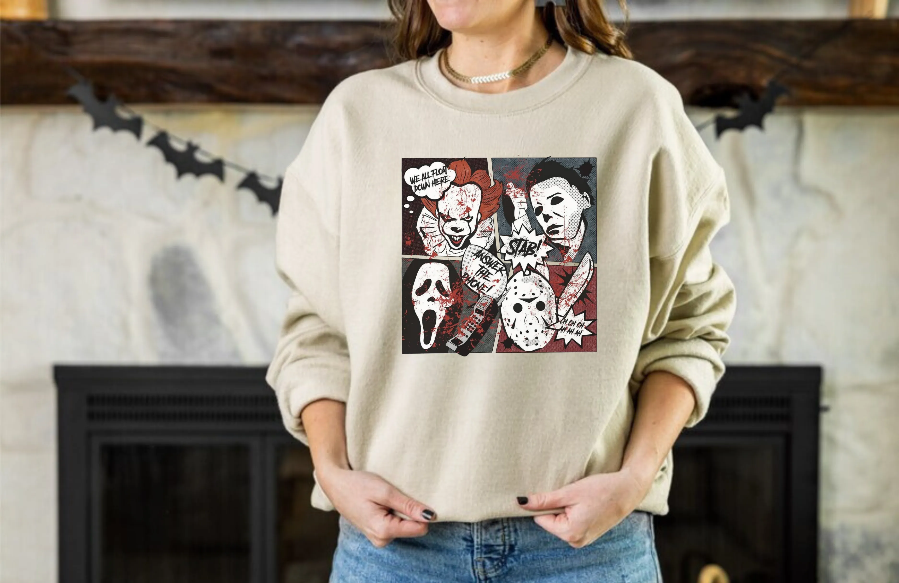 Horror Movie Halloween Comic Crewneck Sweatshirt