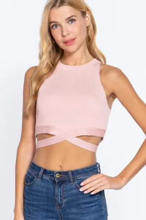 Hot Girl Crisscross Waist Tied Crop Top In Blush Pinm